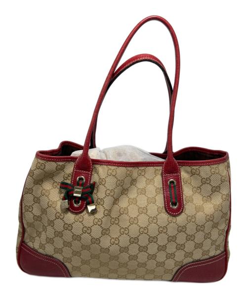 GUCCI（グッチ）GUCCI (グッチ) トートバッグ レッド×ベージュの古着・服飾アイテム