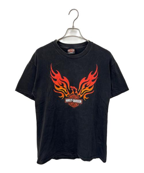 HARLEY-DAVIDSON（ハーレーダビッドソン）HARLEY-DAVIDSON (ハーレーダビッドソン) 半袖カットソー ブラック×オレンジ サイズ:Mの古着・服飾アイテム