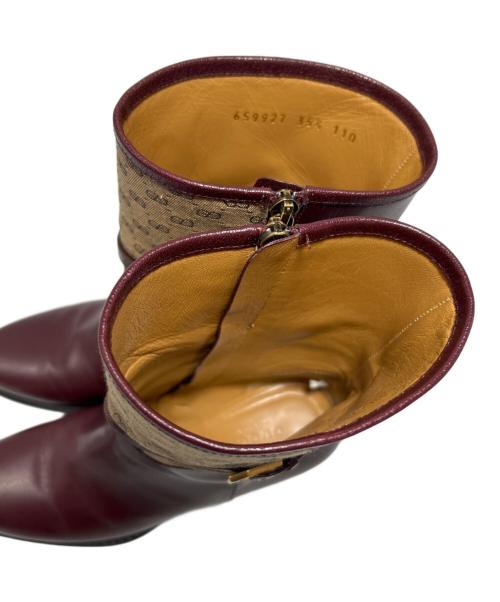 GUCCI（グッチ）GUCCI (グッチ) ヒールロゴサイドジップ ブーティ ボルドー サイズ:35 1/2の古着・服飾アイテム