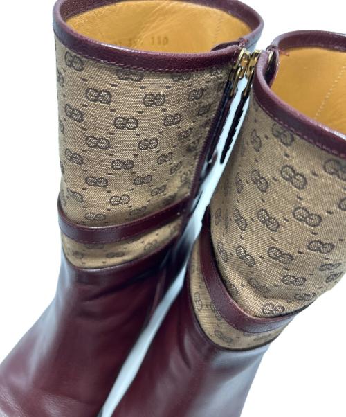 GUCCI（グッチ）GUCCI (グッチ) ヒールロゴサイドジップ ブーティ ボルドー サイズ:35 1/2の古着・服飾アイテム