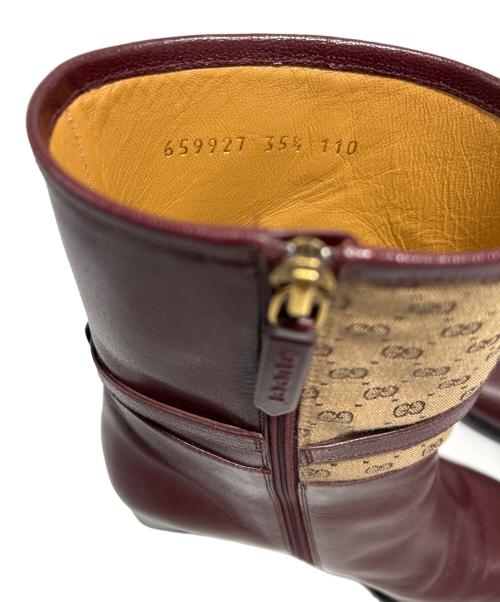 GUCCI（グッチ）GUCCI (グッチ) ヒールロゴサイドジップ ブーティ ボルドー サイズ:35 1/2の古着・服飾アイテム