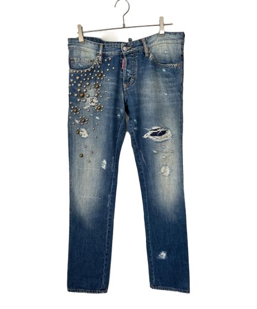 DSQUARED2（ディースクエアード）DSQUARED2 (ディースクエアード) ビッグスタッズデニムパンツ インディゴ サイズ:48の古着・服飾アイテム