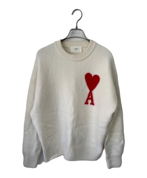 AMI Alexandre Mattiussi（アミアレクサンドルマテュッシ）AMI Alexandre Mattiussi (アミアレクサンドルマテュッシ) 厚手ニット アイボリー×レッド サイズ:Sの古着・服飾アイテム