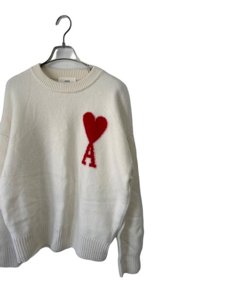AMI Alexandre Mattiussi（アミアレクサンドルマテュッシ）AMI Alexandre Mattiussi (アミアレクサンドルマテュッシ) 厚手ニット アイボリー×レッド サイズ:Sの古着・服飾アイテム