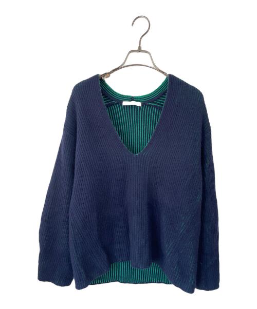JOURNAL STANDARD relume（ジャーナルスタンダード レリューム）JOURNAL STANDARD relume (ジャーナルスタンダード レリューム) 厚手ニット ネイビー×グリーン サイズ:Fの古着・服飾アイテム