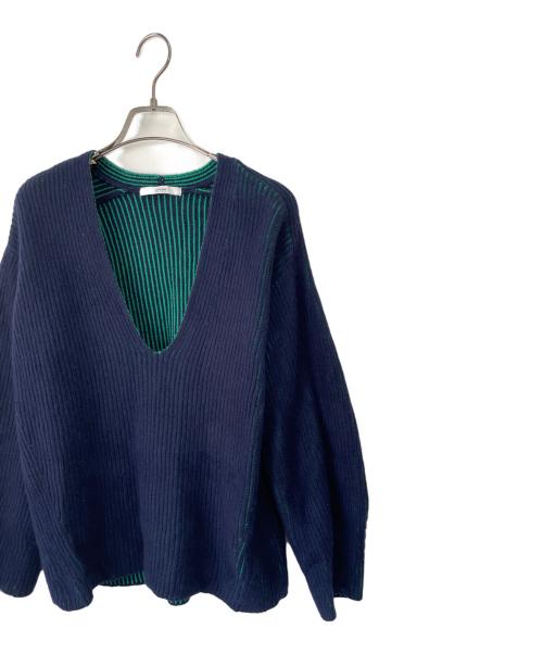JOURNAL STANDARD relume（ジャーナルスタンダード レリューム）JOURNAL STANDARD relume (ジャーナルスタンダード レリューム) 厚手ニット ネイビー×グリーン サイズ:Fの古着・服飾アイテム