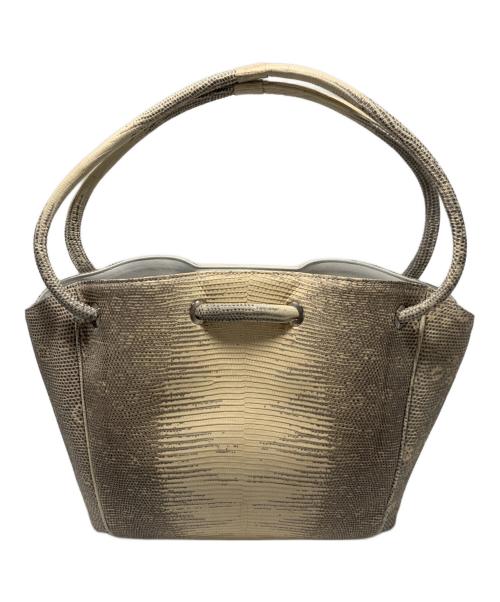 -（-）- ((-)) レザーハンドバッグ ベージュの古着・服飾アイテム