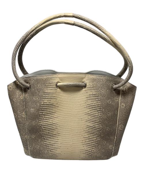 -（-）- ((-)) レザーハンドバッグ ベージュの古着・服飾アイテム