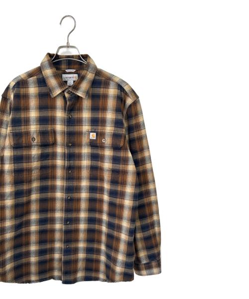 CarHartt（カーハート）CarHartt (カーハート) 長袖シャツ ブラウン×ブラック サイズ:Mの古着・服飾アイテム