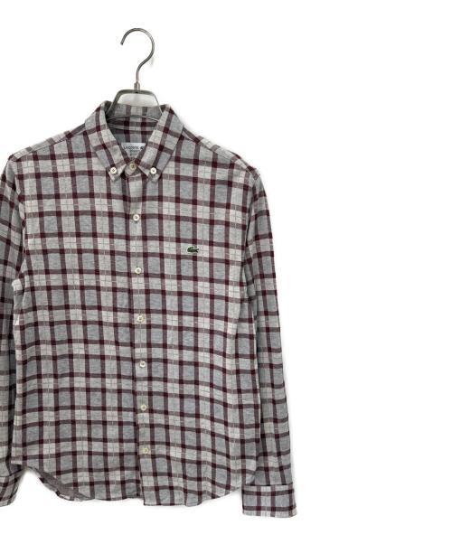 LACOSTE（ラコステ）LACOSTE (ラコステ) 長袖シャツ ボルドー×グレー サイズ:39の古着・服飾アイテム