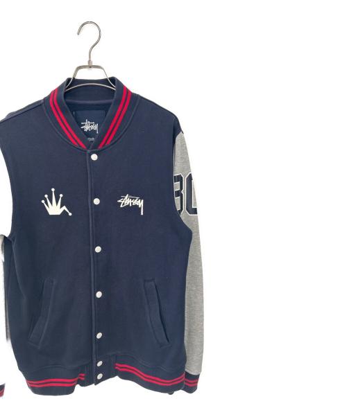 stussy（ステューシー）stussy (ステューシー) スタジャン ネイビー×グレー サイズ:Mの古着・服飾アイテム