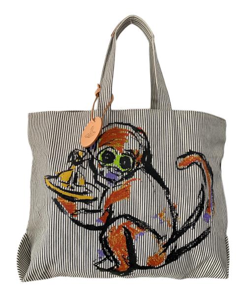 Vivienne Westwood（ヴィヴィアンウエストウッド）Vivienne Westwood (ヴィヴィアンウエストウッド) monkeｙトートバッグ ホワイト×ブラックの古着・服飾アイテム
