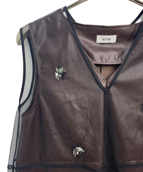 RITAN（リタン）RITAN (リタン) Tulle Motife Vest ブラック×ブラウン サイズ:SIZE Freeの古着・服飾アイテム