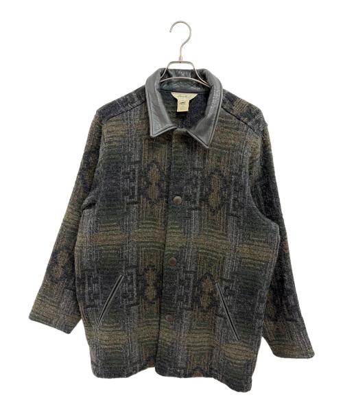 Eddie Bauer（エディーバウアー）Eddie Bauer (エディーバウアー) 総柄ウールコート グリーン サイズ:Sの古着・服飾アイテム