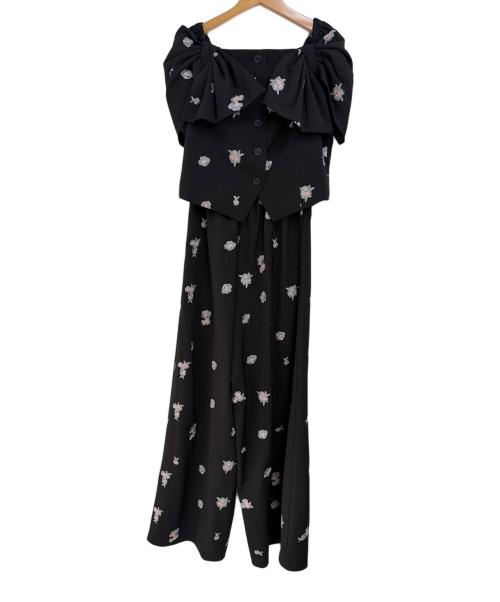 et.UNiVER（エトユニベール）et.UNiVER (エトユニベール) Petal Embroidery Setup Pants Dress ブラック サイズ:Lの古着・服飾アイテム