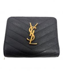 Saint Laurent Paris（サンローランパリ）の古着「Vステッチ2つ折り財布」｜ブラック