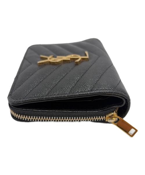 Saint Laurent Paris（サンローランパリ）Saint Laurent Paris (サンローランパリ) Vステッチ2つ折り財布 ブラックの古着・服飾アイテム