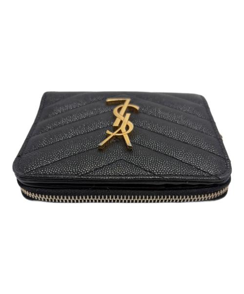 Saint Laurent Paris（サンローランパリ）Saint Laurent Paris (サンローランパリ) Vステッチ2つ折り財布 ブラックの古着・服飾アイテム