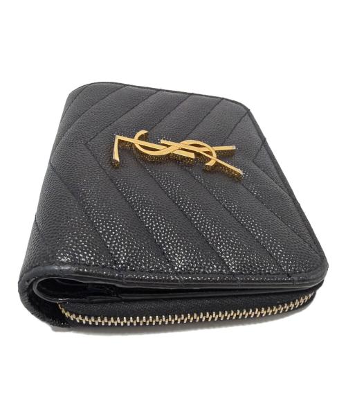 Saint Laurent Paris（サンローランパリ）Saint Laurent Paris (サンローランパリ) Vステッチ2つ折り財布 ブラックの古着・服飾アイテム
