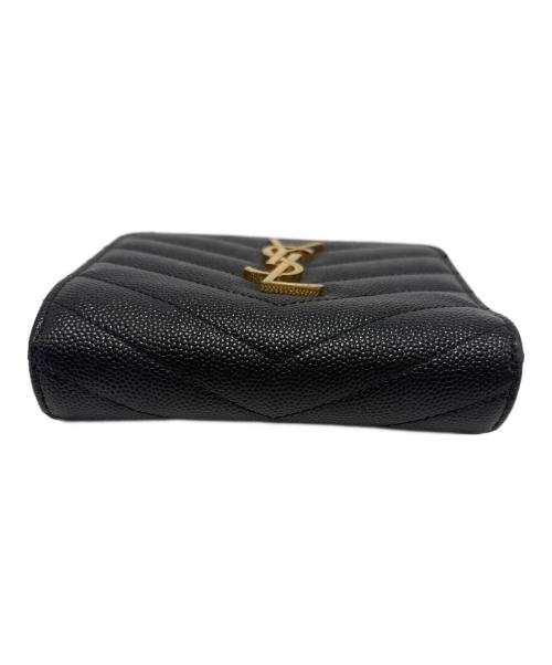 Saint Laurent Paris（サンローランパリ）Saint Laurent Paris (サンローランパリ) Vステッチ2つ折り財布 ブラックの古着・服飾アイテム