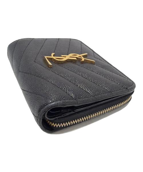 Saint Laurent Paris（サンローランパリ）Saint Laurent Paris (サンローランパリ) Vステッチ2つ折り財布 ブラックの古着・服飾アイテム