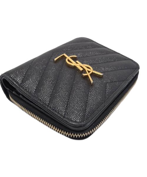 Saint Laurent Paris（サンローランパリ）Saint Laurent Paris (サンローランパリ) Vステッチ2つ折り財布 ブラックの古着・服飾アイテム