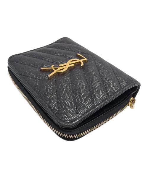 Saint Laurent Paris（サンローランパリ）Saint Laurent Paris (サンローランパリ) Vステッチ2つ折り財布 ブラックの古着・服飾アイテム