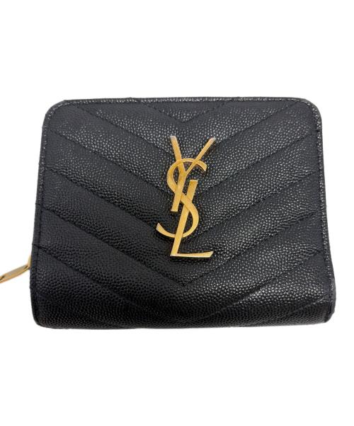 Saint Laurent Paris（サンローランパリ）Saint Laurent Paris (サンローランパリ) Vステッチ2つ折り財布 ブラックの古着・服飾アイテム