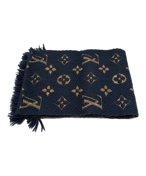 LOUIS VUITTON（ルイ ヴィトン）LOUIS VUITTON (ルイ ヴィトン) マフラー ネイビー×ゴールドの古着・服飾アイテム