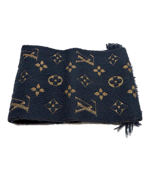 LOUIS VUITTON（ルイ ヴィトン）LOUIS VUITTON (ルイ ヴィトン) マフラー ネイビー×ゴールドの古着・服飾アイテム
