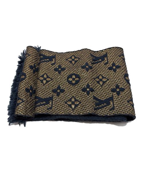 LOUIS VUITTON（ルイ ヴィトン）LOUIS VUITTON (ルイ ヴィトン) マフラー ネイビー×ゴールドの古着・服飾アイテム