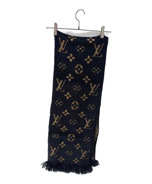LOUIS VUITTON（ルイ ヴィトン）LOUIS VUITTON (ルイ ヴィトン) マフラー ネイビー×ゴールドの古着・服飾アイテム