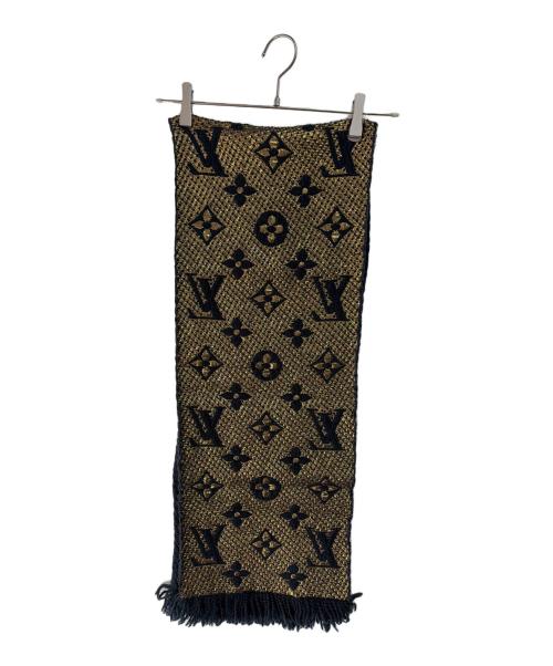 LOUIS VUITTON（ルイ ヴィトン）LOUIS VUITTON (ルイ ヴィトン) マフラー ネイビー×ゴールドの古着・服飾アイテム