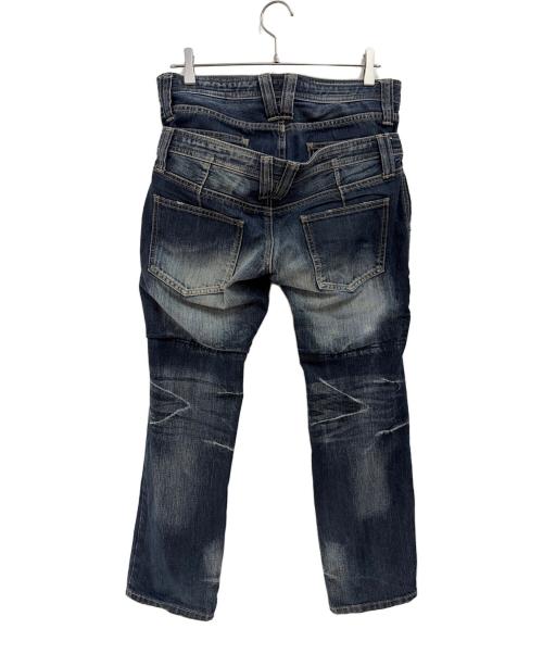 PPFM（ピーピーエフエム）PPFM (ピーピーエフエム) ダブルウエストデニムパンツ インディゴ サイズ:Mの古着・服飾アイテム