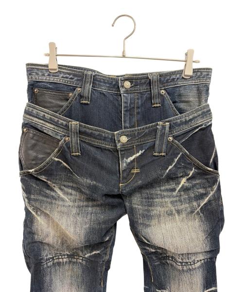 PPFM（ピーピーエフエム）PPFM (ピーピーエフエム) ダブルウエストデニムパンツ インディゴ サイズ:Mの古着・服飾アイテム