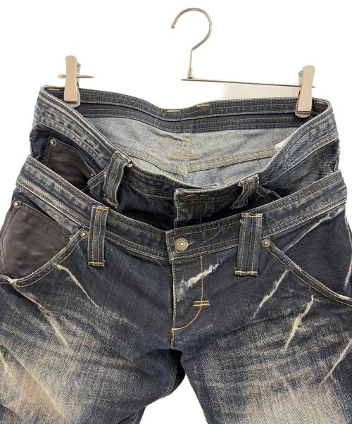PPFM（ピーピーエフエム）PPFM (ピーピーエフエム) ダブルウエストデニムパンツ インディゴ サイズ:Mの古着・服飾アイテム