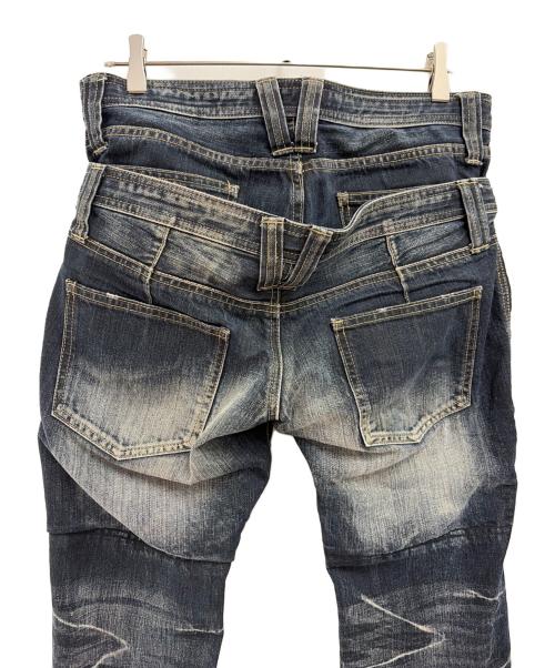 PPFM（ピーピーエフエム）PPFM (ピーピーエフエム) ダブルウエストデニムパンツ インディゴ サイズ:Mの古着・服飾アイテム