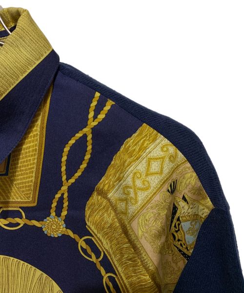 HERMES（エルメス）HERMES (エルメス) カシミヤニット切替シャツ ゴールド×ネイビー サイズ:Mの古着・服飾アイテム