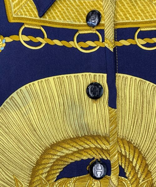 HERMES（エルメス）HERMES (エルメス) カシミヤニット切替シャツ ゴールド×ネイビー サイズ:Mの古着・服飾アイテム
