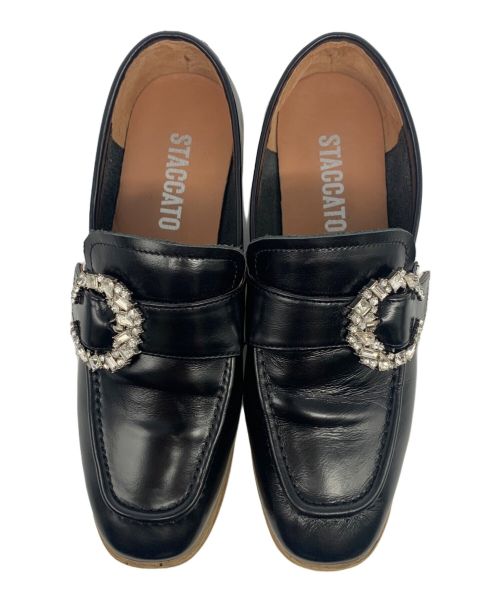 STACCATO（スタッカート）STACCATO (スタッカート) プラットホームローファー ブラック×ホワイト サイズ:22の古着・服飾アイテム