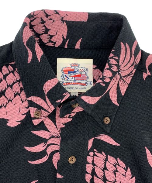 KAHANAMOKU（カハナモク）KAHANAMOKU (カハナモク) 鹿の子半袖ポロシャツ ブラック×ピンク サイズ:Mの古着・服飾アイテム