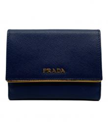 PRADA（プラダ）の古着「サフィアーノ メタル 2つ折り財布」｜ブルー×ゴールド
