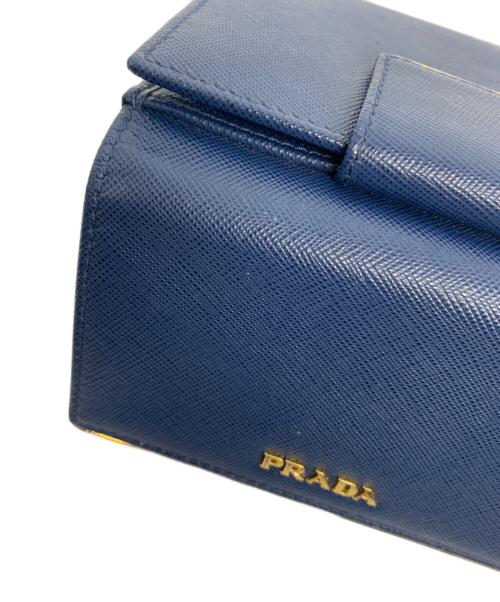 PRADA（プラダ）PRADA (プラダ) サフィアーノ メタル 2つ折り財布 ブルー×ゴールドの古着・服飾アイテム
