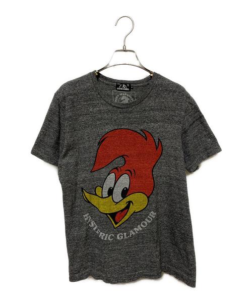 Hysteric Glamour（ヒステリックグラマー）Hysteric Glamour (ヒステリックグラマー) ウッドペッカープリントTシャツ グレー×レッド サイズ:Mの古着・服飾アイテム