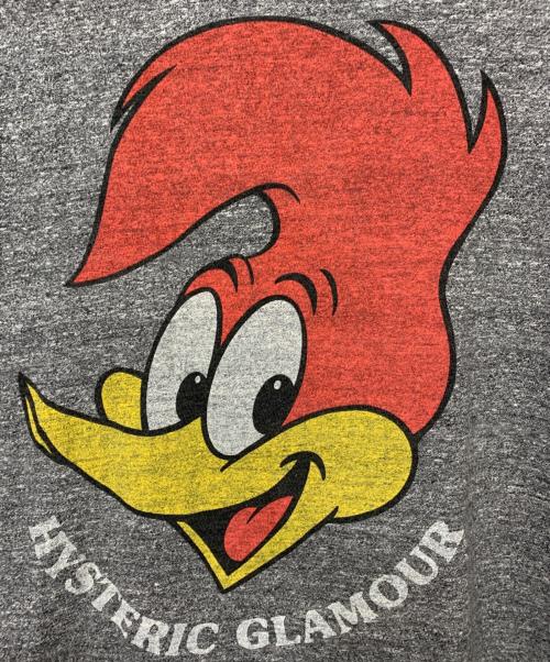 Hysteric Glamour（ヒステリックグラマー）Hysteric Glamour (ヒステリックグラマー) ウッドペッカープリントTシャツ グレー×レッド サイズ:Mの古着・服飾アイテム