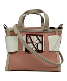 ARMANI EXCHANGE（アルマーニ エクスチェンジ）の古着「BOXロゴハンドルミニバッグ」｜ピンク×ホワイト