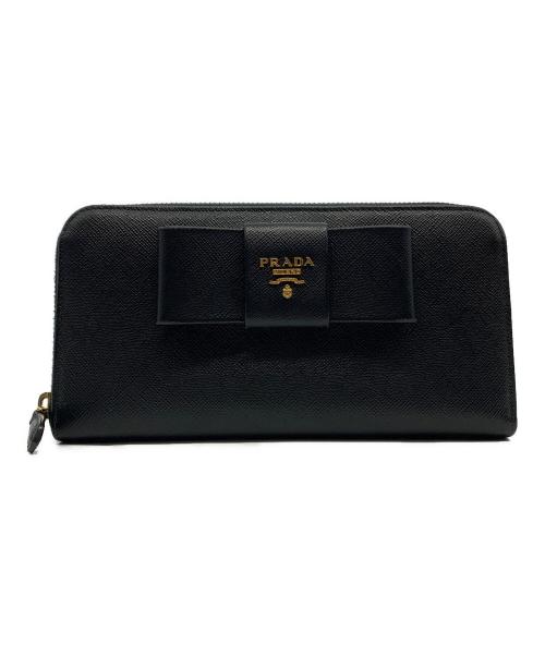 PRADA（プラダ）PRADA (プラダ) サフィアーノ ラウンドファスナーリボンウォレット ブラックの古着・服飾アイテム