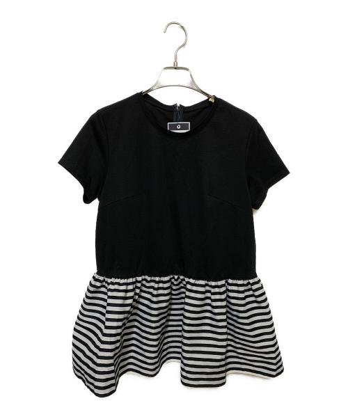 BORDERS at BALCONY（ボーダーズアットバルコニー）BORDERS AT BALCONY (ボーダーズアットバルコニー) PEPLUM TEE BLACK ブラック×ホワイト サイズ:38 未使用品の古着・服飾アイテム