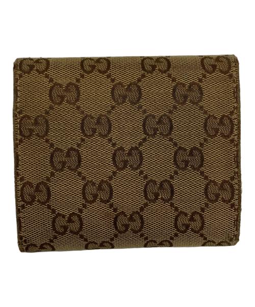 GUCCI（グッチ）GUCCI (グッチ) GGキャンバス 3つ折り財布 ベージュ×ブラウンの古着・服飾アイテム