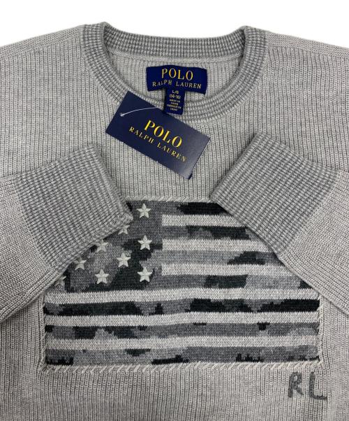 POLO RALPH LAUREN（ポロ・ラルフローレン）POLO RALPH LAUREN (ポロ・ラルフローレン) USAカモフラ風フラッグセーター グレー サイズ:L/G(14-16) 未使用品の古着・服飾アイテム